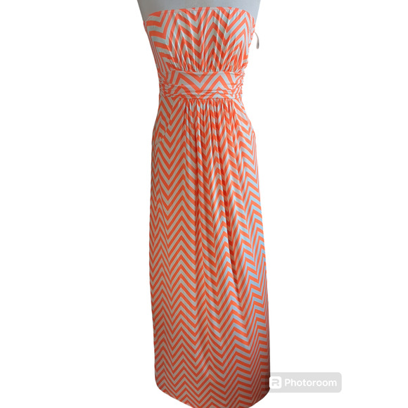 Yetts Los Angeles Dresses & Skirts - Large Yetts Los Angeles orange cream Chevron women's strapless maxi dress #13